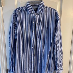 Blue and white striped polo long sleeve